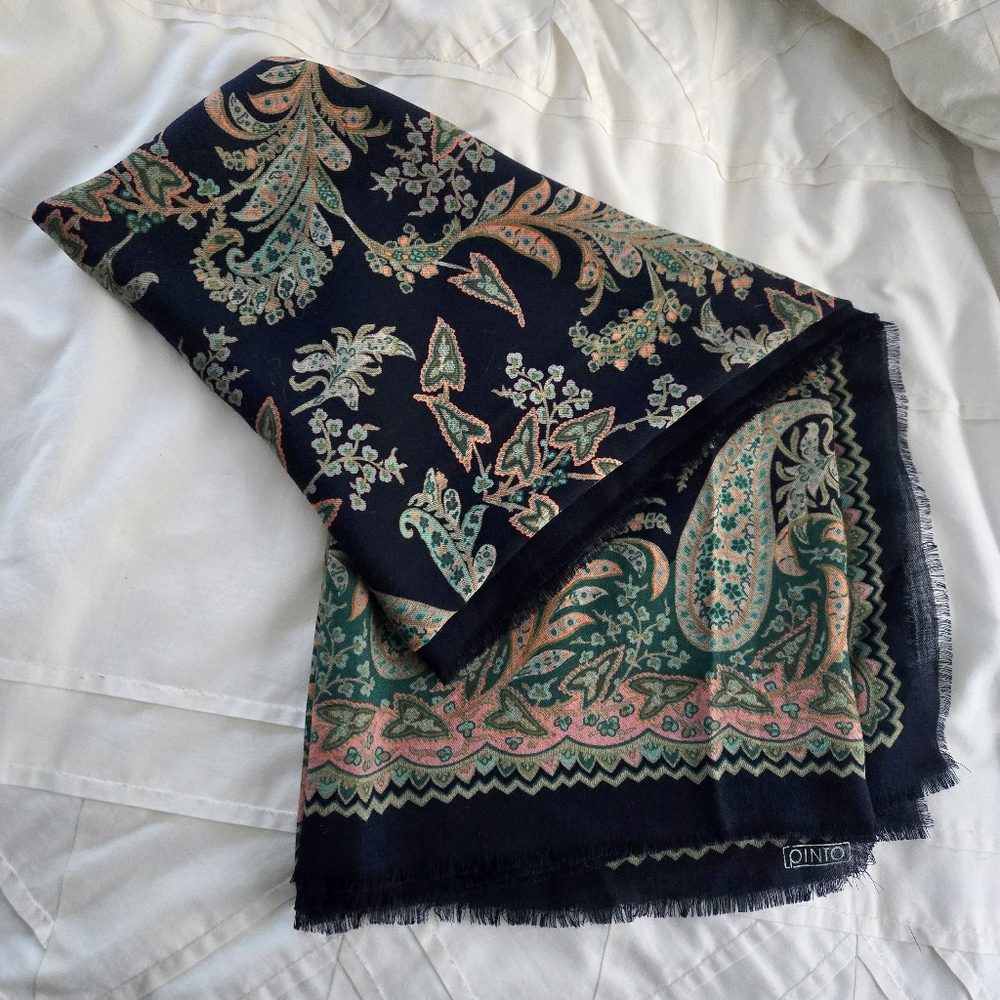 Pinto Italian 100% Wool Lana-Wool Bohemian Paisley Fringe Scarf - Picture 7 of 13
